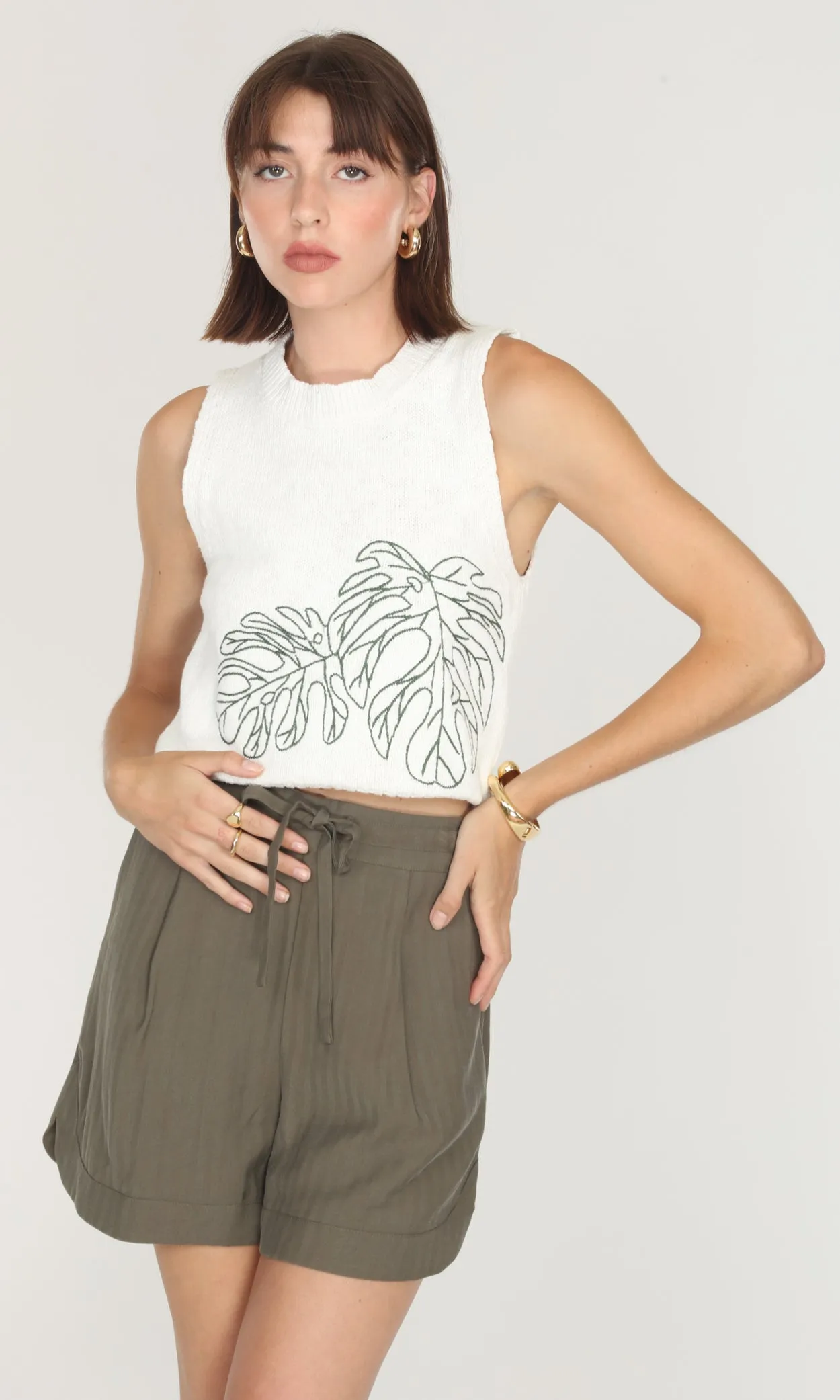 Monstera Embroidered Knit Top