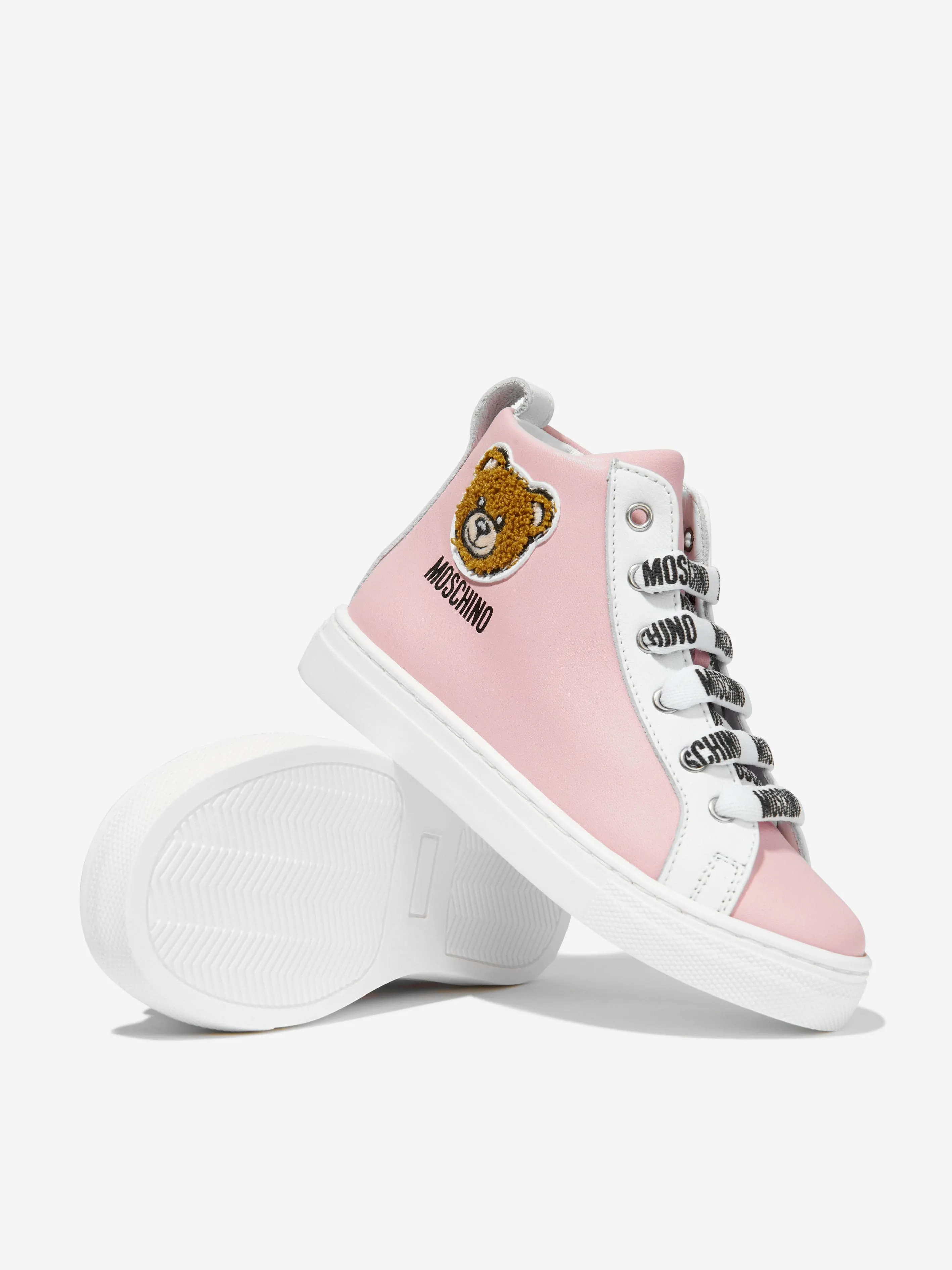 Moschino Girls Leather Teddy Patch High Top Trainers