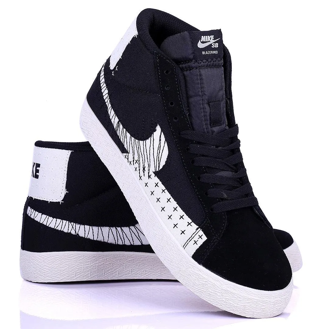 NK Exquisite White And Black Designed  Sneakers With Solid White Sole