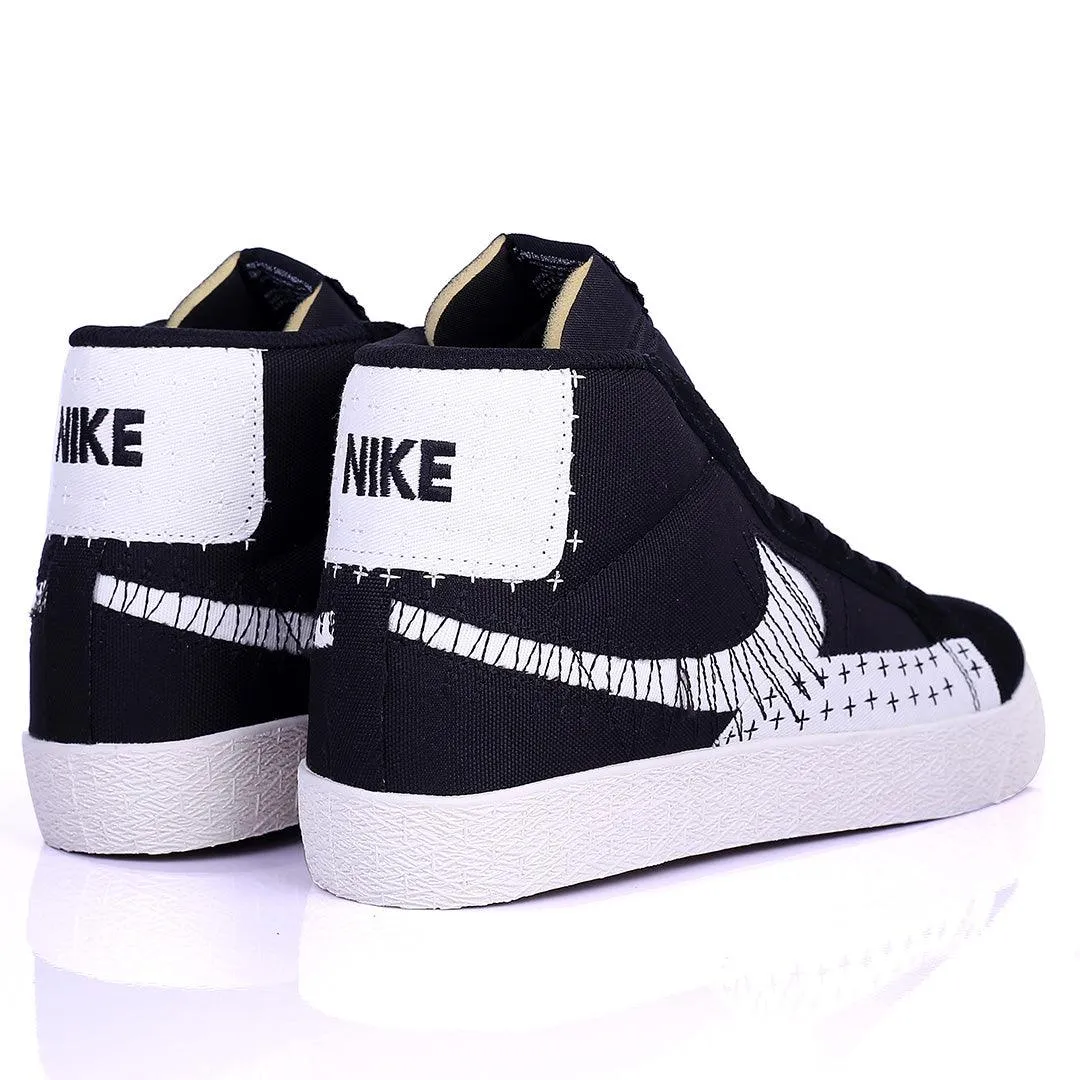 NK Exquisite White And Black Designed  Sneakers With Solid White Sole