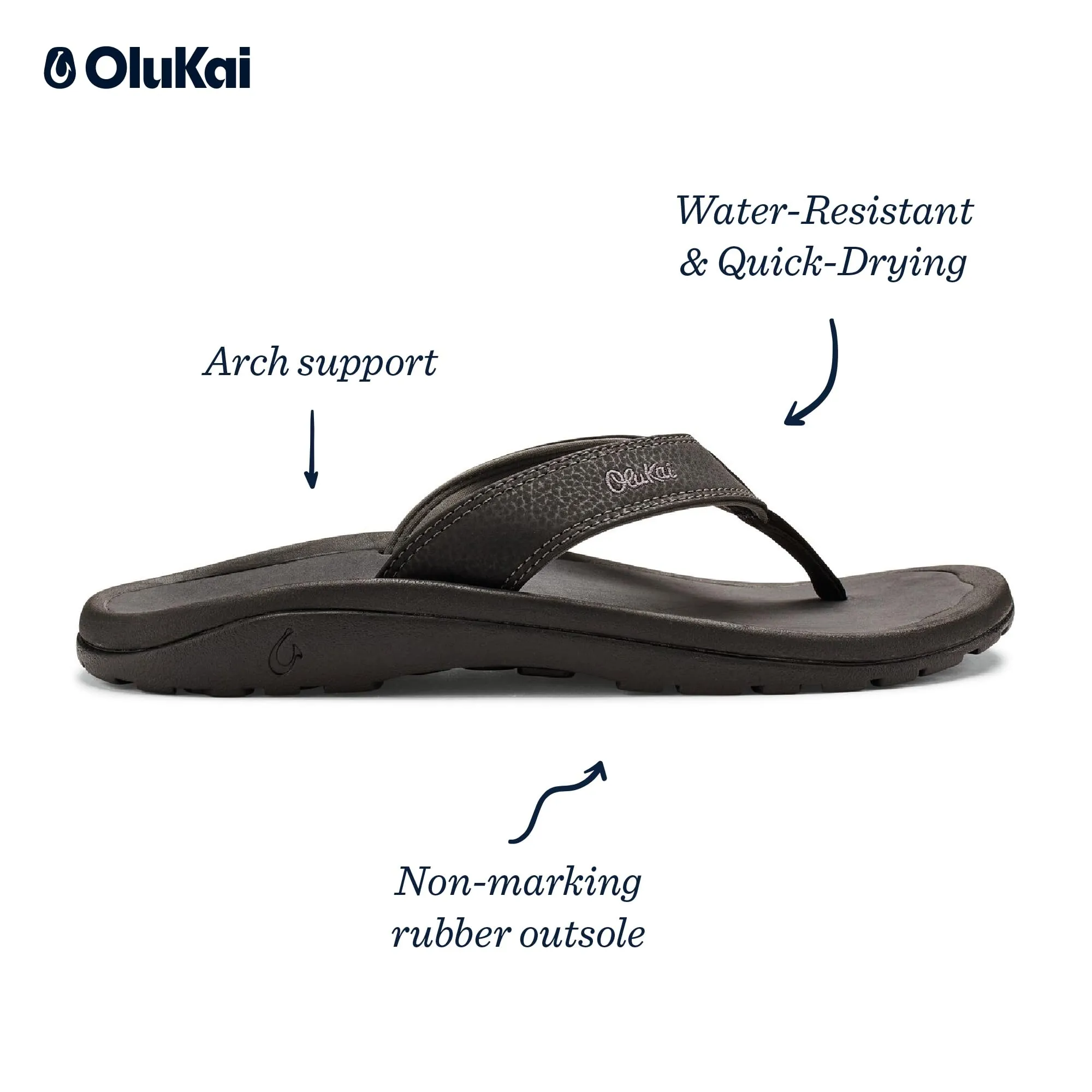 OLUKAI Ohana Men's Beach Sandals,Lightweight Black/Dark Shadow