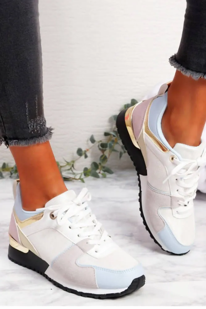 Patchwork & Metallic Trim Lace Up Trainers