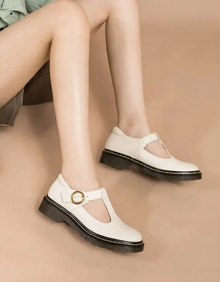 Real Leather T-strap Mary Jane Shoes