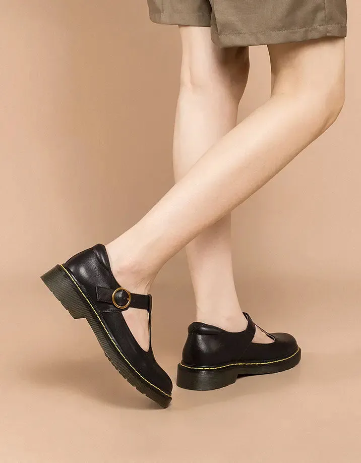 Real Leather T-strap Mary Jane Shoes