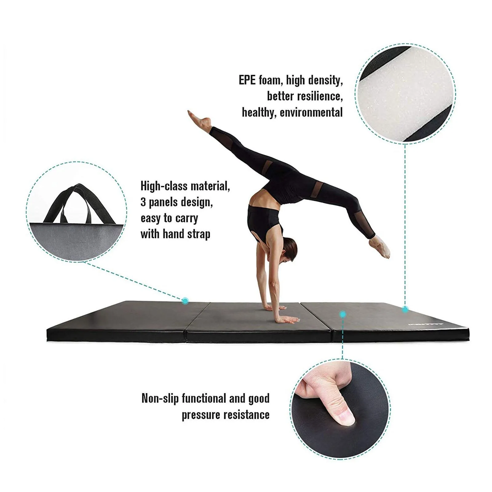 RitFit Tri-Fold 2'' Thick Folding Exercise Mat with Carrying Handles