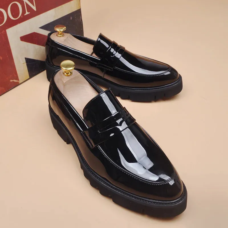 Solid Shiny Patent Leather Loafers