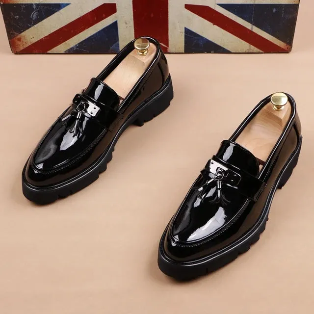 Solid Shiny Patent Leather Loafers