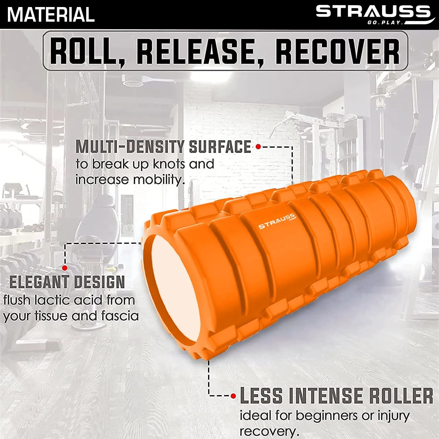 Strauss Deep Tissue Massage Foam Roller, 33 cm, (Orange)