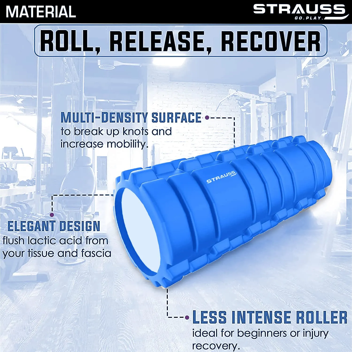 Strauss Deep Tissue Massage Foam Roller, 33 cm, (Pink)