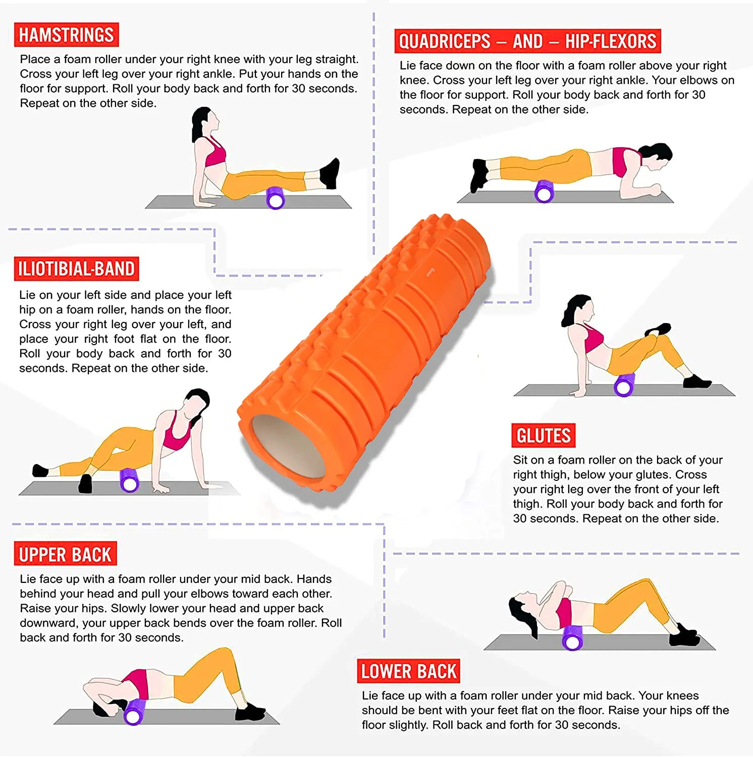 Strauss Deep Tissue Massage Foam Roller, 45 cm, (Orange)