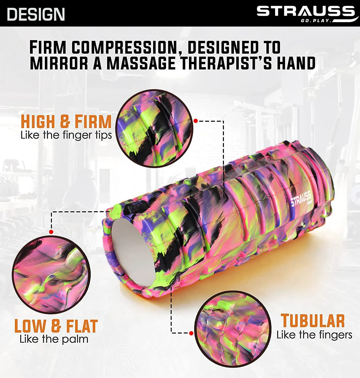 Strauss Deep Tissue Massage Foam Roller, 45 cm, (Pink)