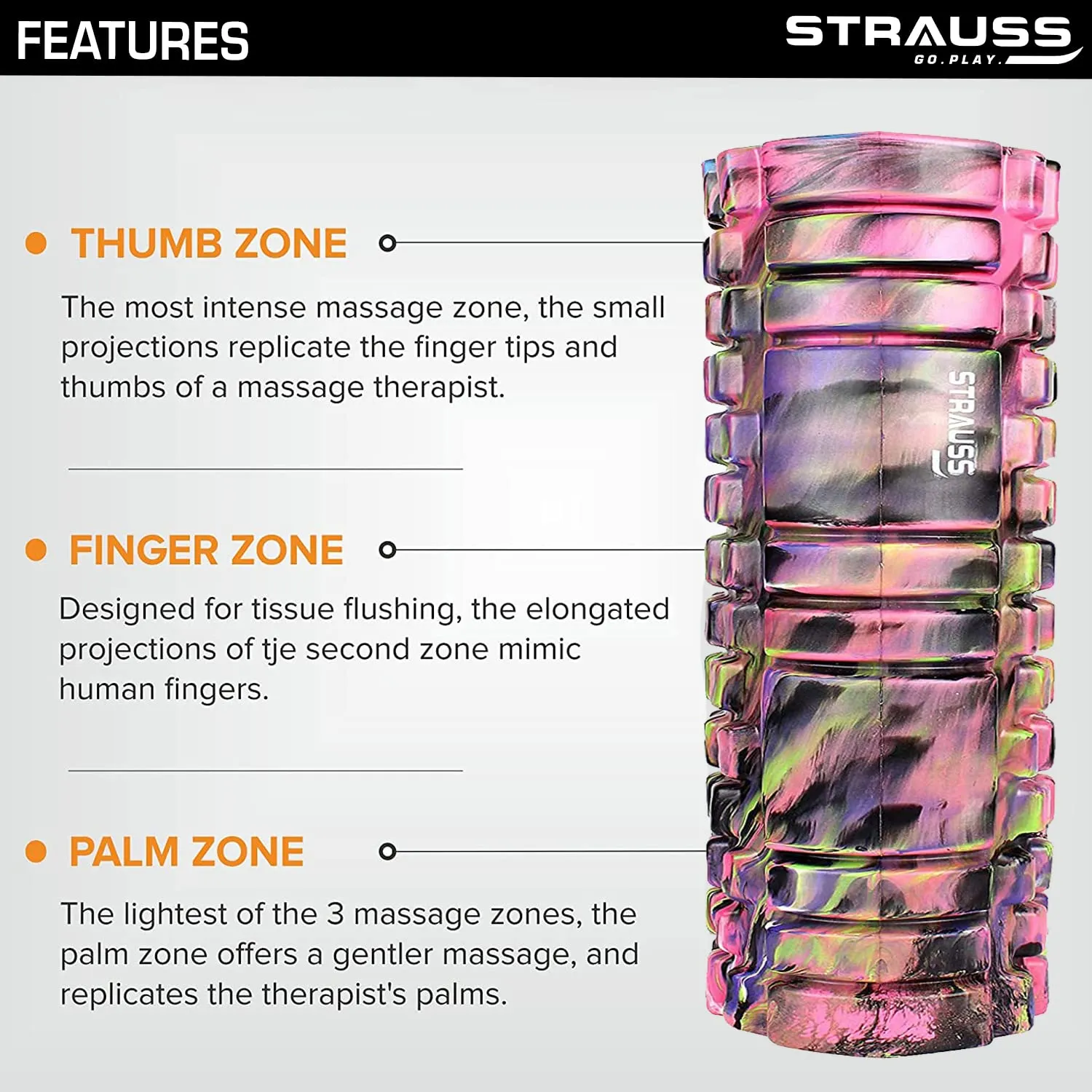 Strauss Deep Tissue Massage Foam Roller, 45 cm, (Pink)