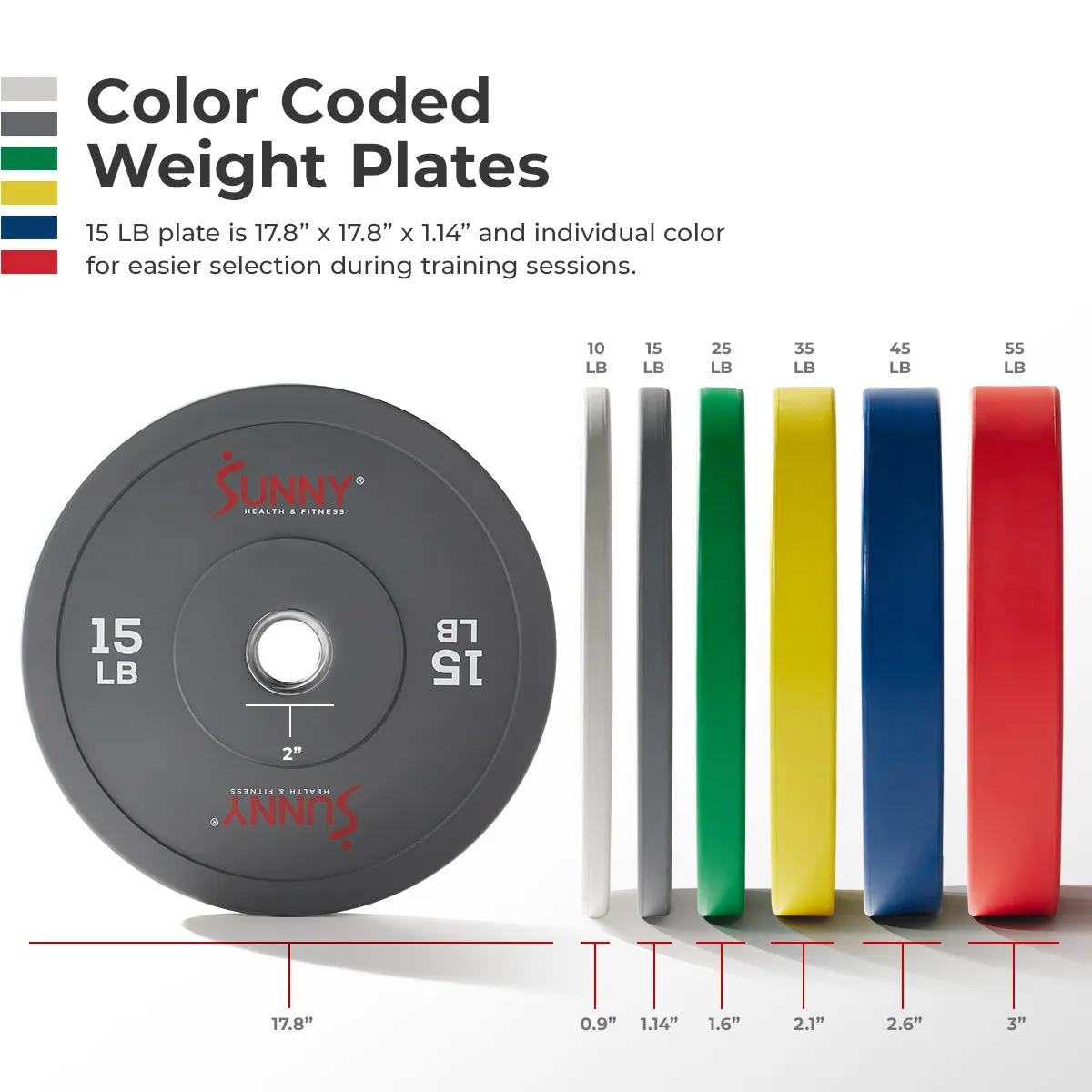 Sunny Strength™ Elite 2-inch Rubber Olympic Weight Plates 10 - 55 LBS