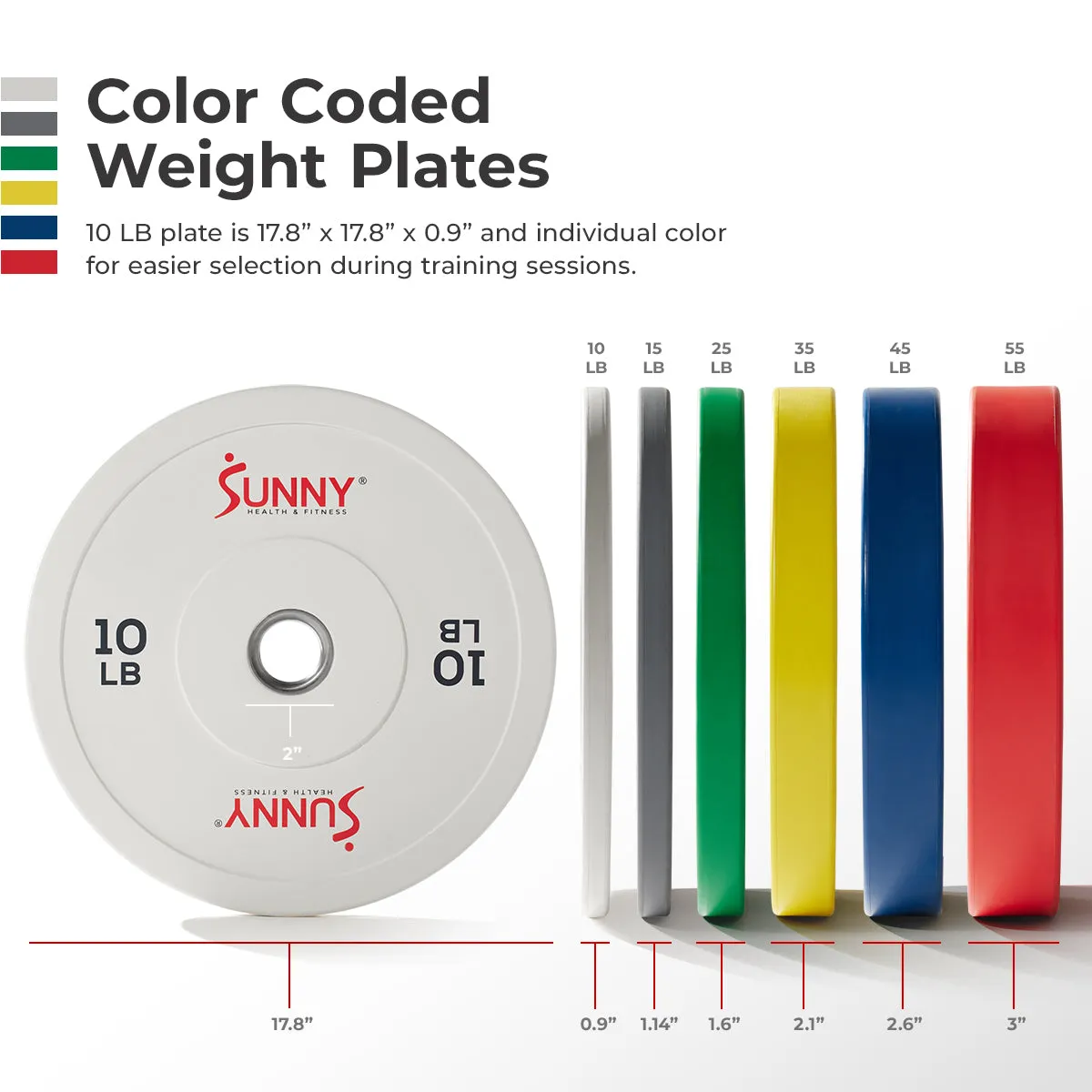 Sunny Strength™ Elite 2-inch Rubber Olympic Weight Plates 10 - 55 LBS