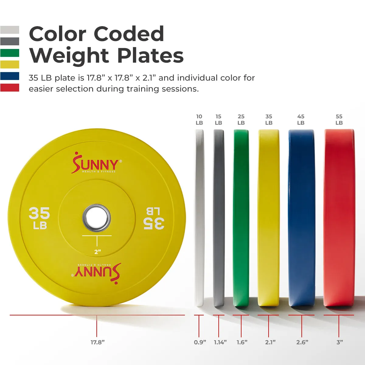 Sunny Strength™ Elite 2-inch Rubber Olympic Weight Plates 10 - 55 LBS