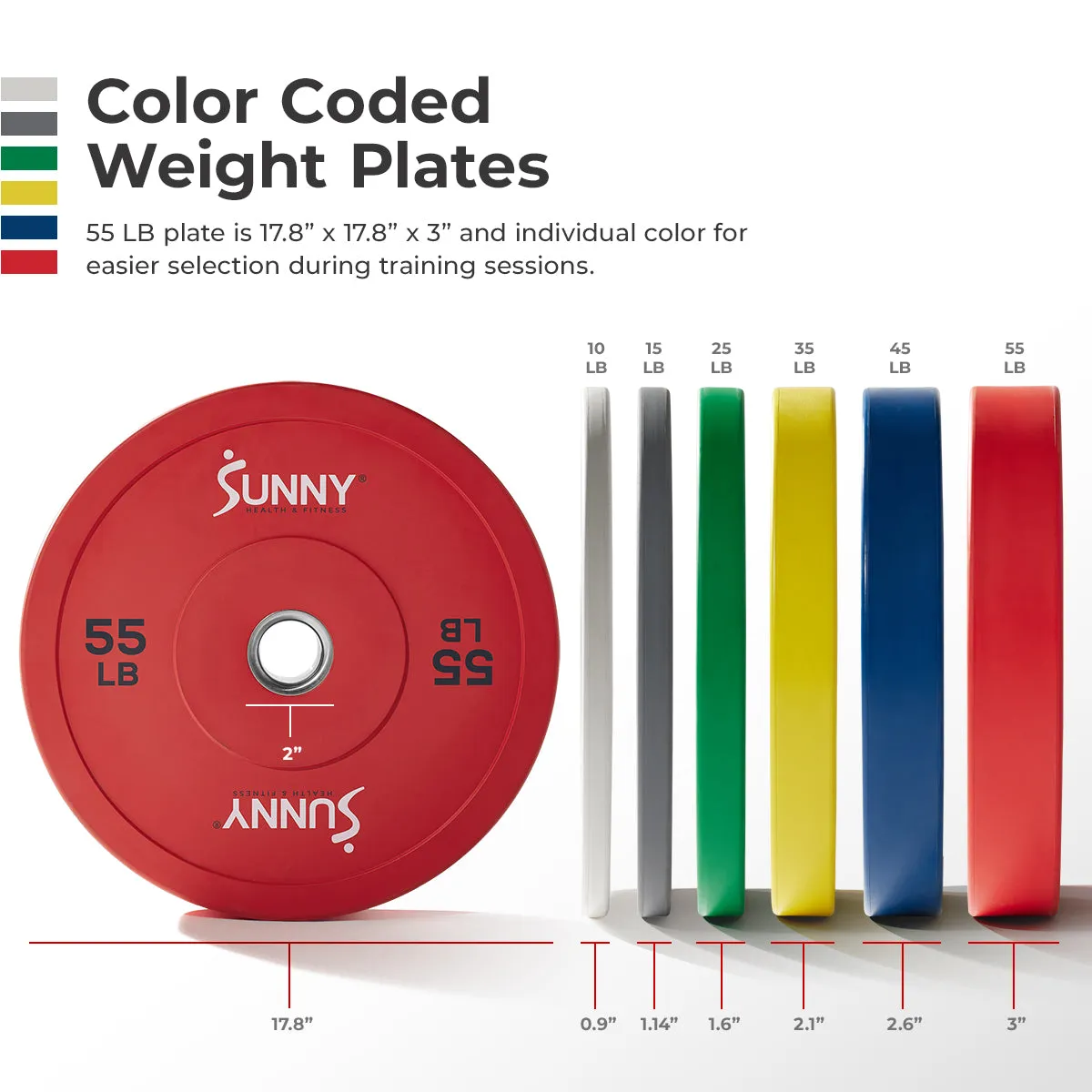 Sunny Strength™ Elite 2-inch Rubber Olympic Weight Plates 10 - 55 LBS