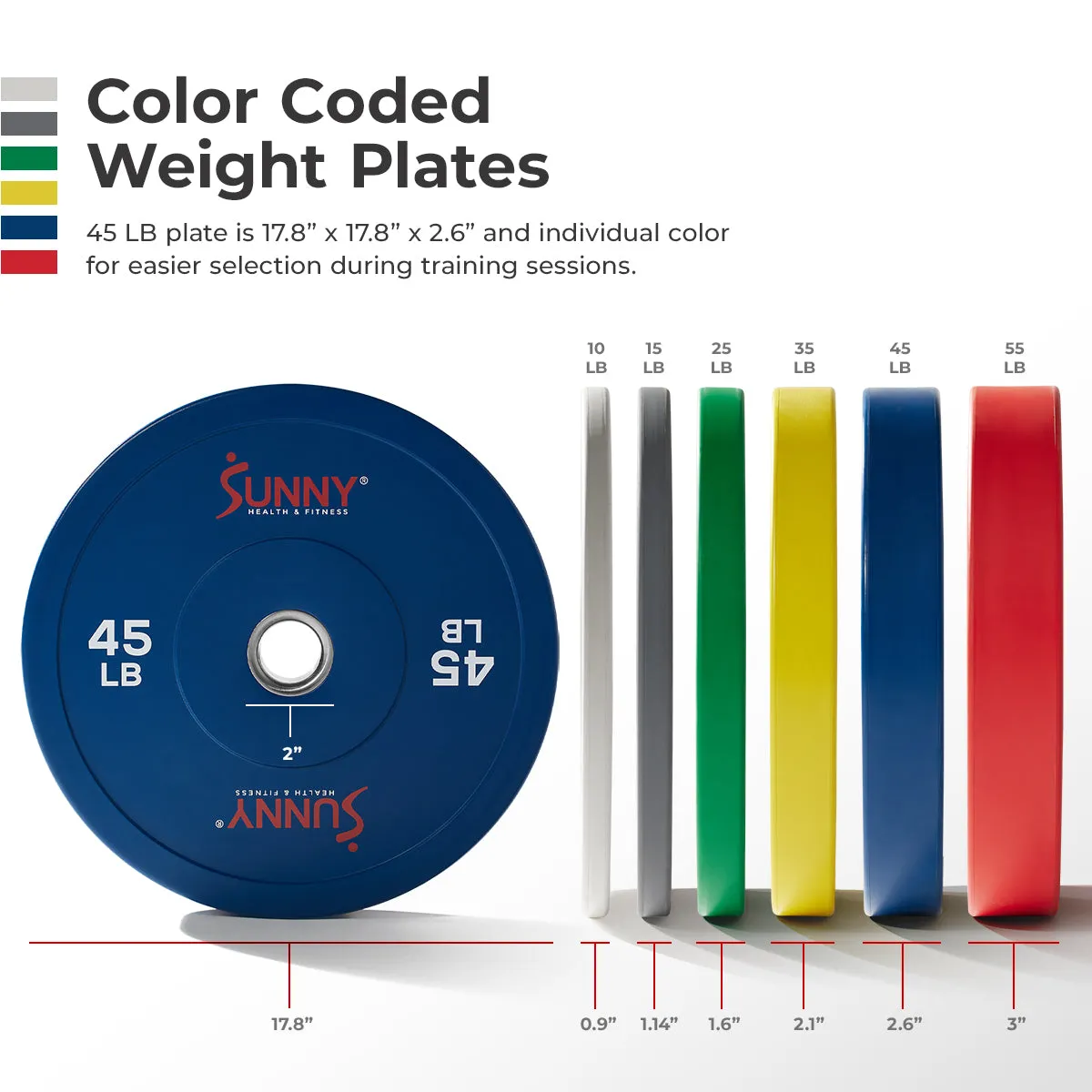 Sunny Strength™ Elite 2-inch Rubber Olympic Weight Plates 10 - 55 LBS