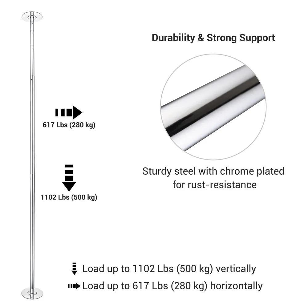 TheLAShop 10 ft Spinning Strip Pole Kit Removable 45mm Silver