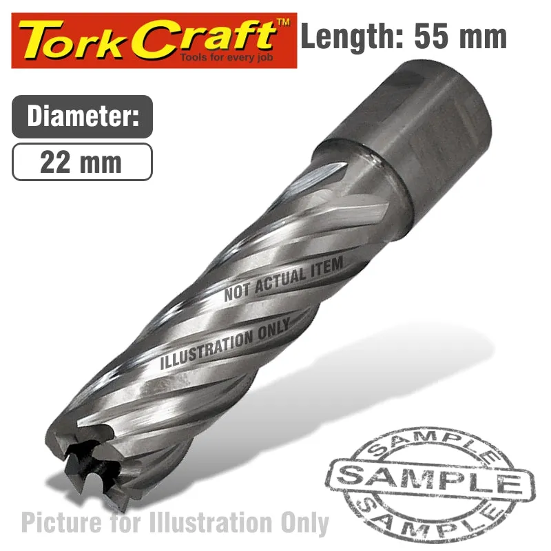 TORK CRAFT ANNULAR HOLE CUTTER HSS 22 X 55MM BROACH SLUGGER BIT TCAC022-2