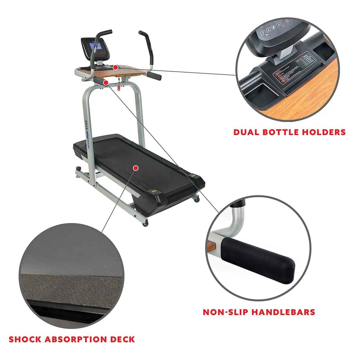 Treadmill Workstation Desk with Auto Incline at 40% Max, Wide Treadmill and USB Charging Function