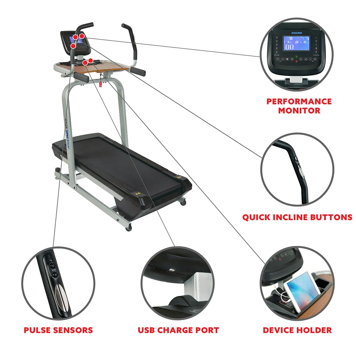 Treadmill Workstation Desk with Auto Incline at 40% Max, Wide Treadmill and USB Charging Function