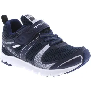 Tsukihoshi Velocity Navy/Silver Boys Running Shoes (Machine Washable)