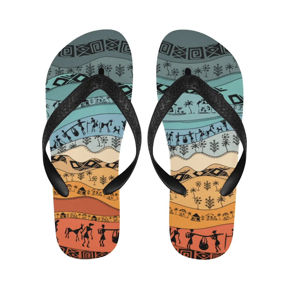 Unisex Hued Wave Tribal Print Flip Flops