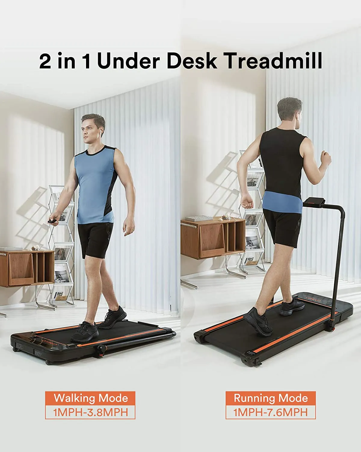 UREVO 2 in 1 Under Desk Treadmill, 2.5HP Folding Electric Treadmill Walking Jogging Machine for Home Office with Remote Control