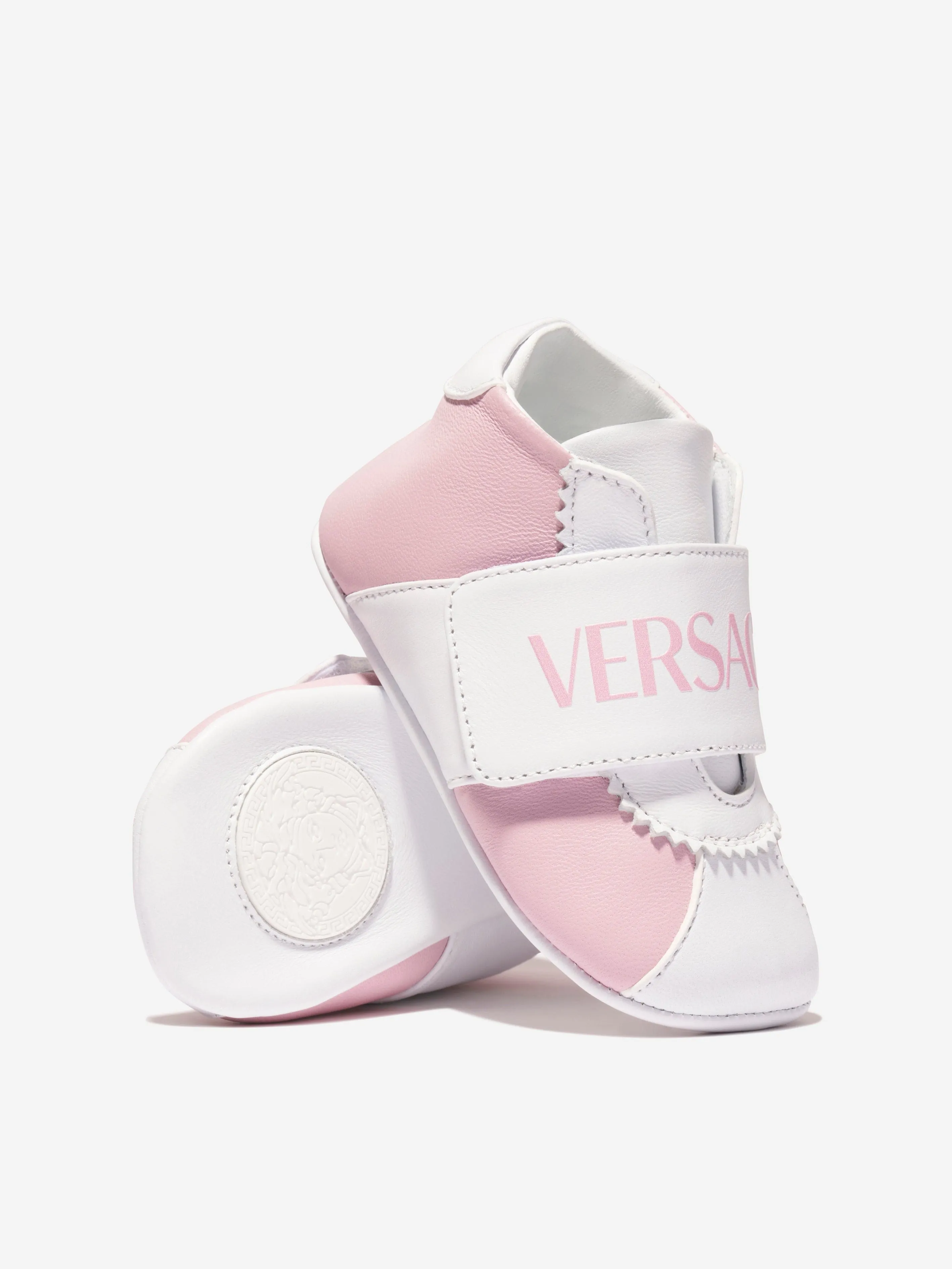 Versace Baby Girls Leather Pre Walker Trainers in Pink