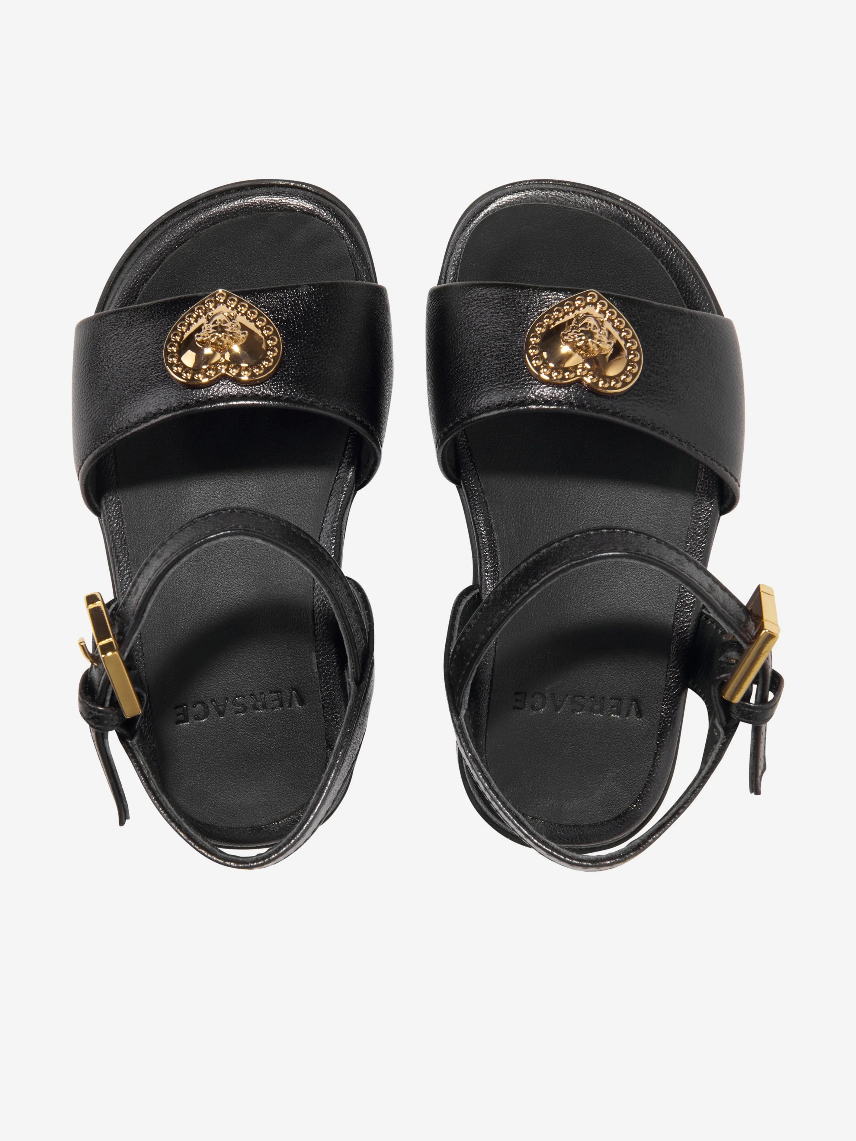 Versace Girls Leather Logo Sandals in Black