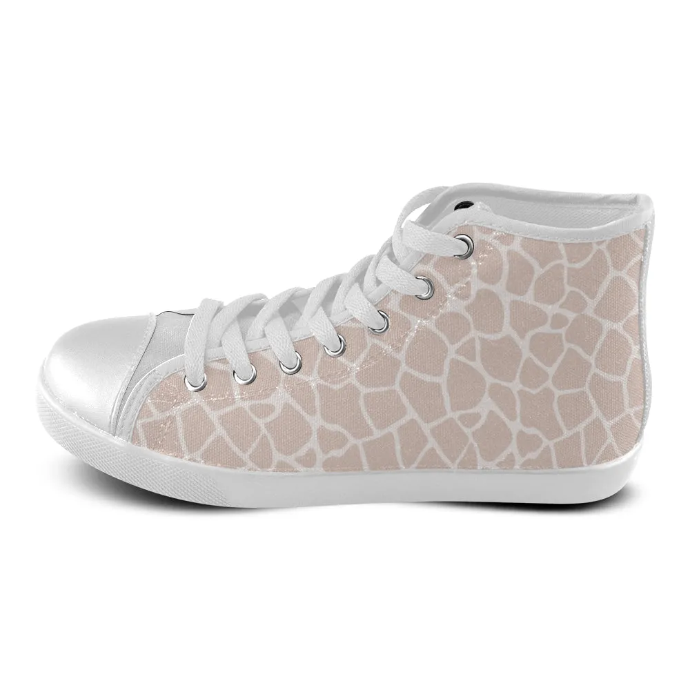 Women's Big Size Pink Giraffe Print High Top Canvas Shoes