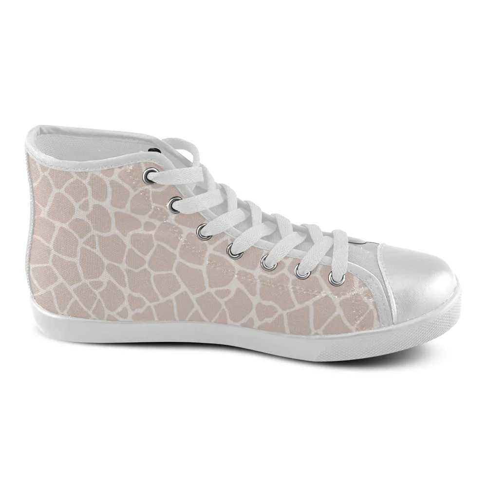 Women's Big Size Pink Giraffe Print High Top Canvas Shoes