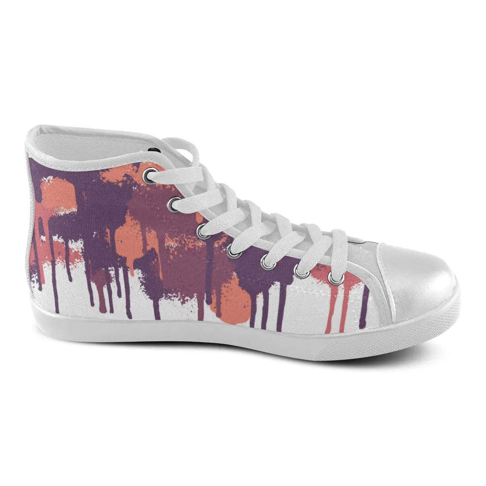 Women's Big Size Purple Graffiti Paint Splatter Print Canvas High Top Shoes