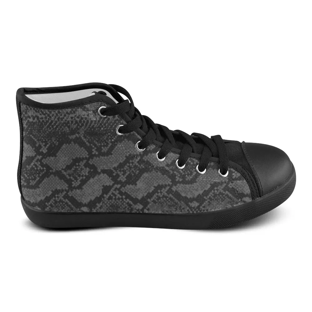 Women's Black Snake Print High Top Canvas Shoes