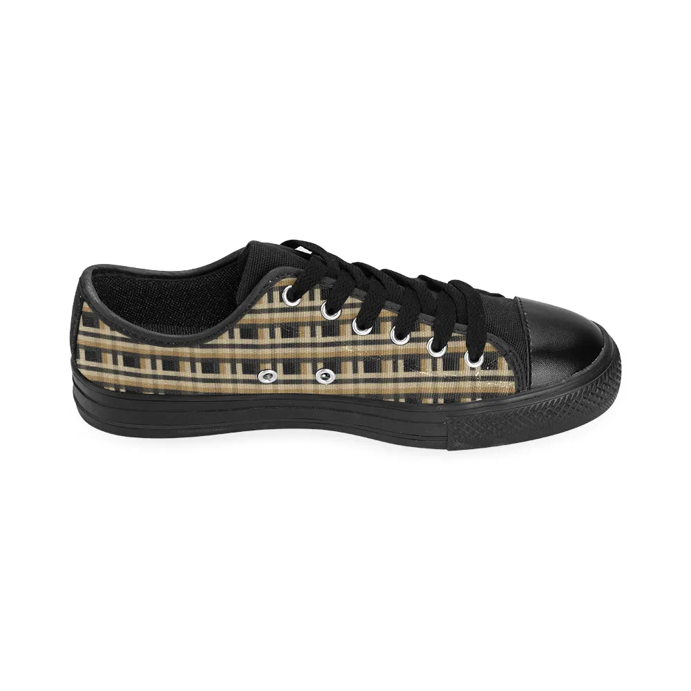 Women's Brown Checks Print Low Top Canvas Shoes