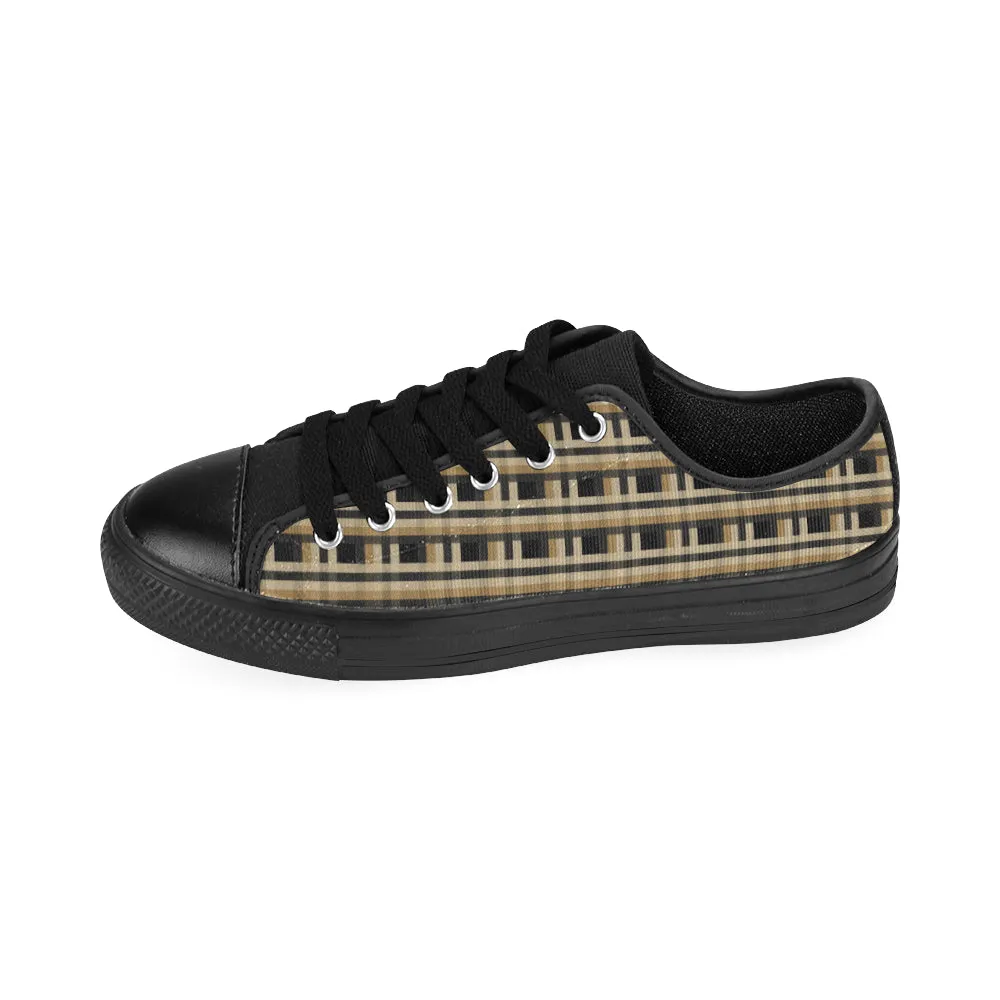 Women's Brown Checks Print Low Top Canvas Shoes