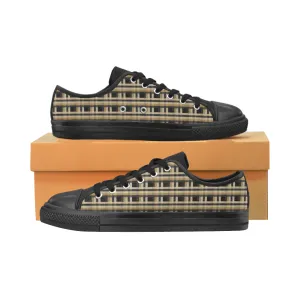 Women's Brown Checks Print Low Top Canvas Shoes