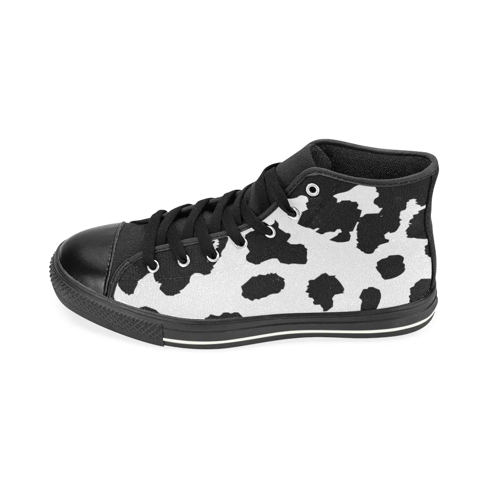 Women's B/W Cow Print High Top Canvas Shoes