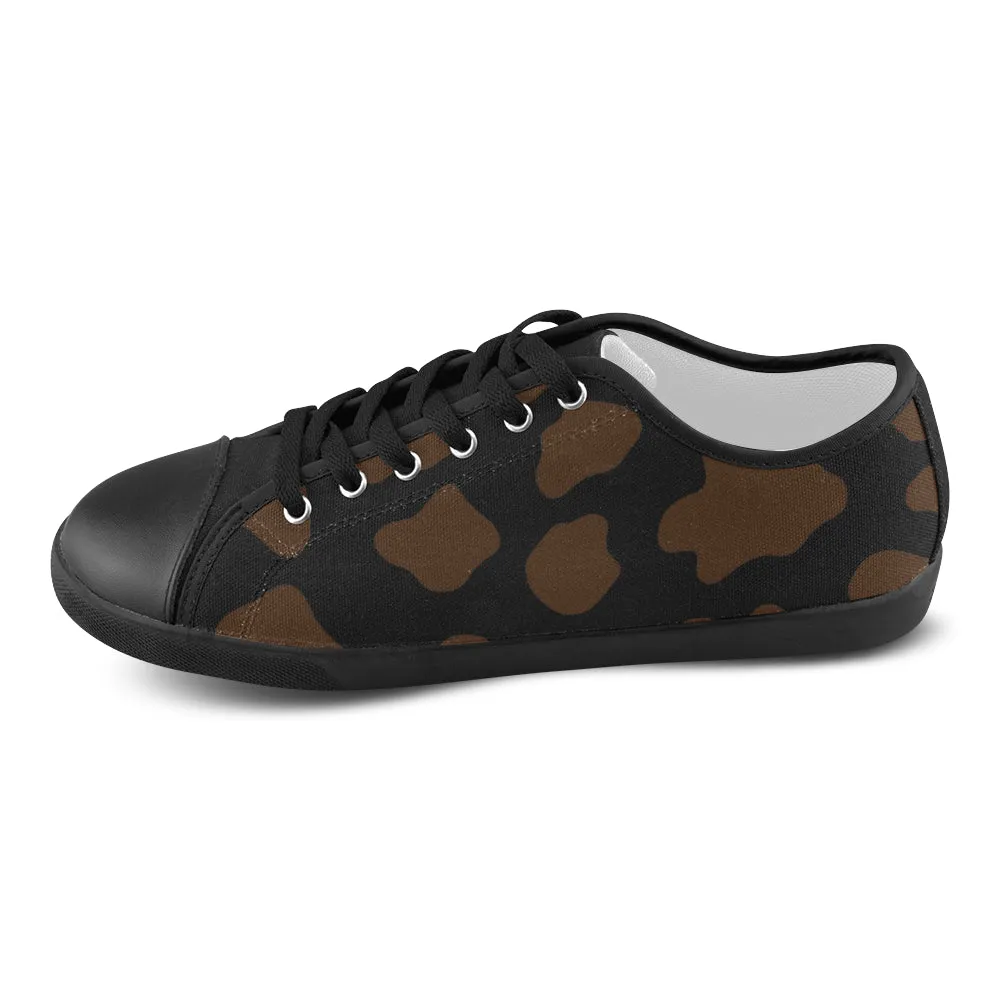 Women's Cocoa-Brown Cow Print Low Top Canvas Shoes