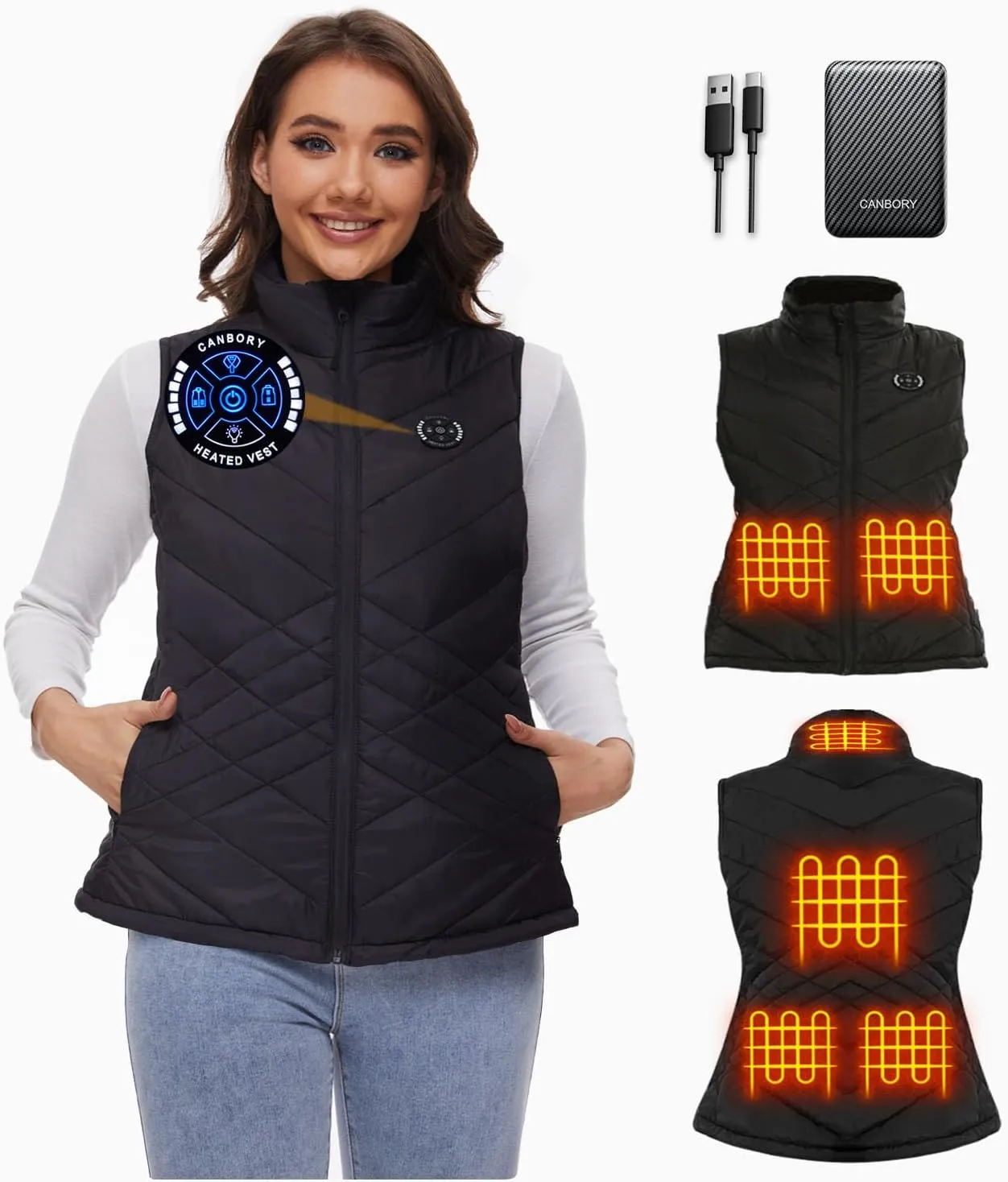 Womens Heated Vest, 5IN1 Smart Controller Electric Heating Jacket Coat Vests, Gifts for Women