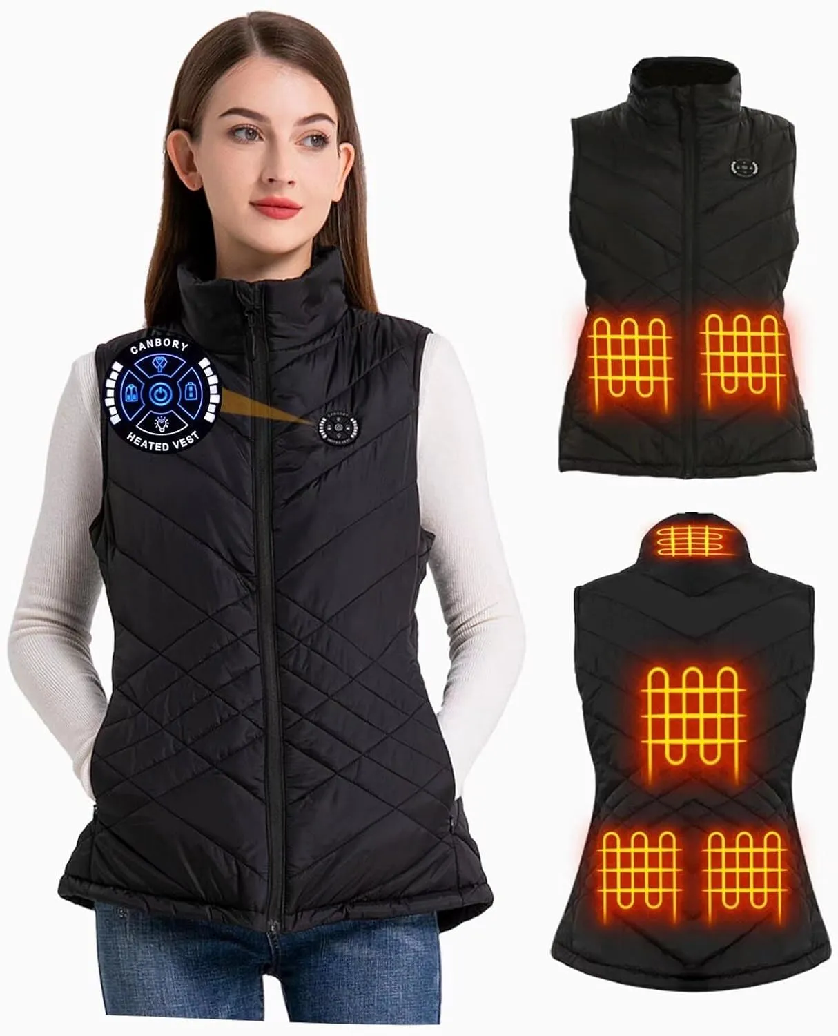 Womens Heated Vest, 5IN1 Smart Controller Electric Heating Jacket Coat Vests, Gifts for Women