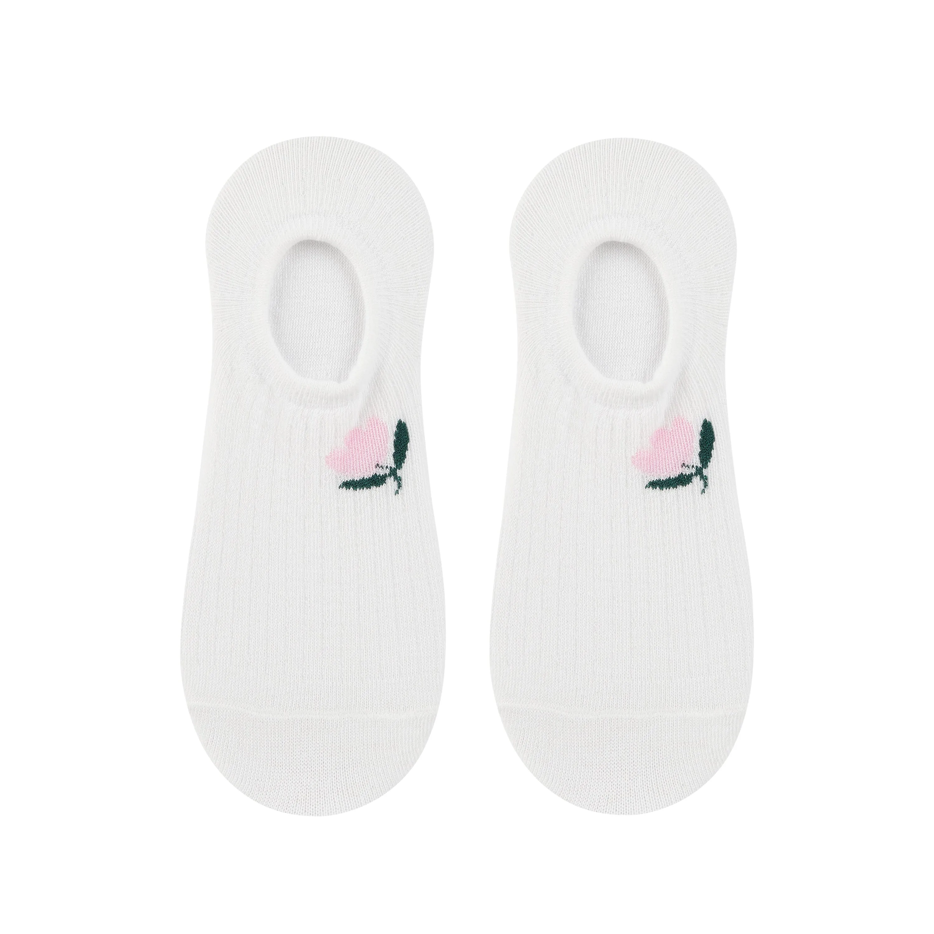 Women's Plain White Invisible Foot Socks with Print