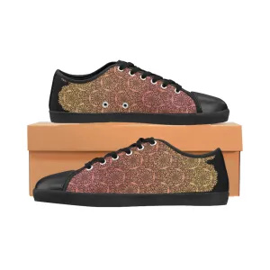 Women's Salmon Gradient Mandala Print Canvas Low Top Shoes