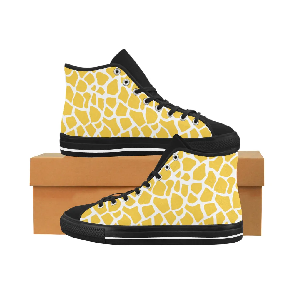 Women's Yellow Giraffe Print High Top Canvas Shoes