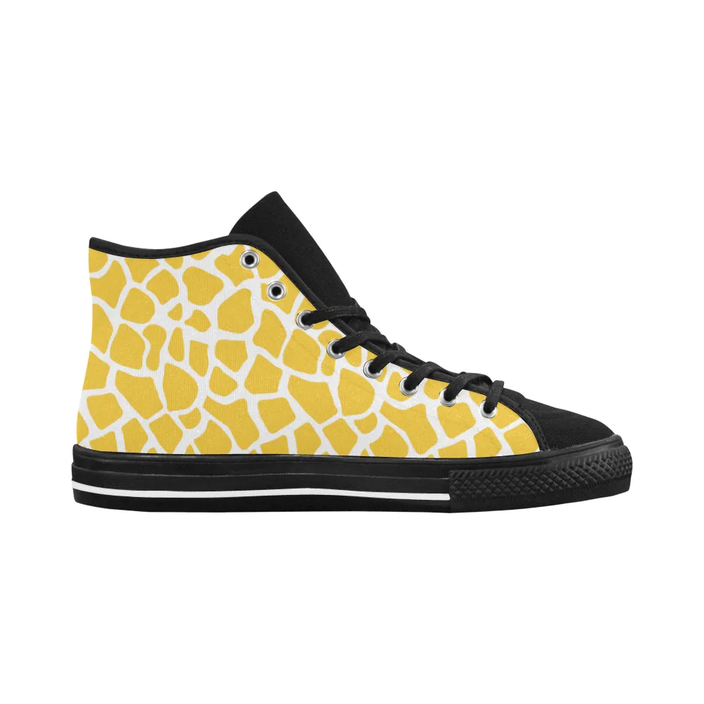 Women's Yellow Giraffe Print High Top Canvas Shoes