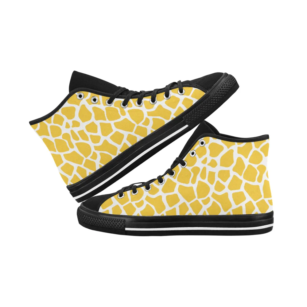 Women's Yellow Giraffe Print High Top Canvas Shoes