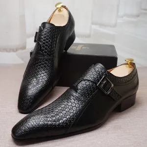 Woven Genuine Leather Monk Strap Shoes