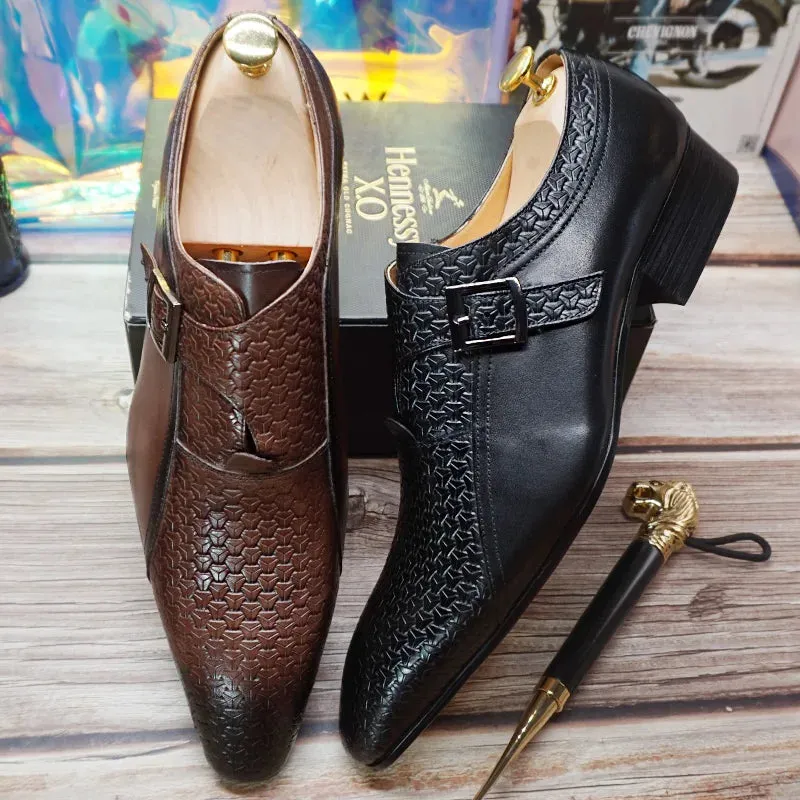 Woven Genuine Leather Monk Strap Shoes