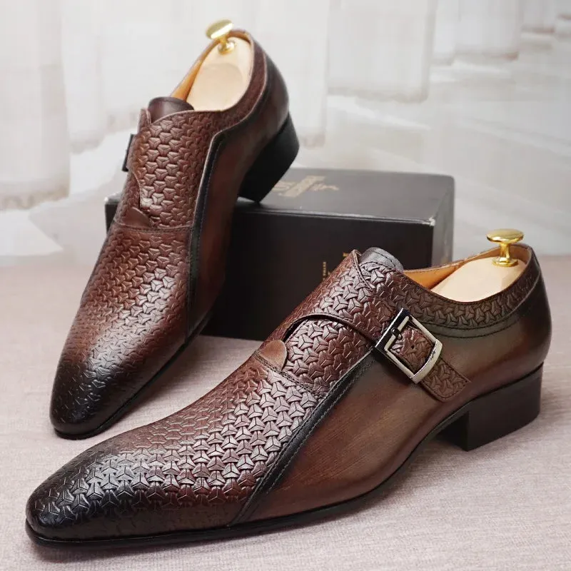 Woven Genuine Leather Monk Strap Shoes