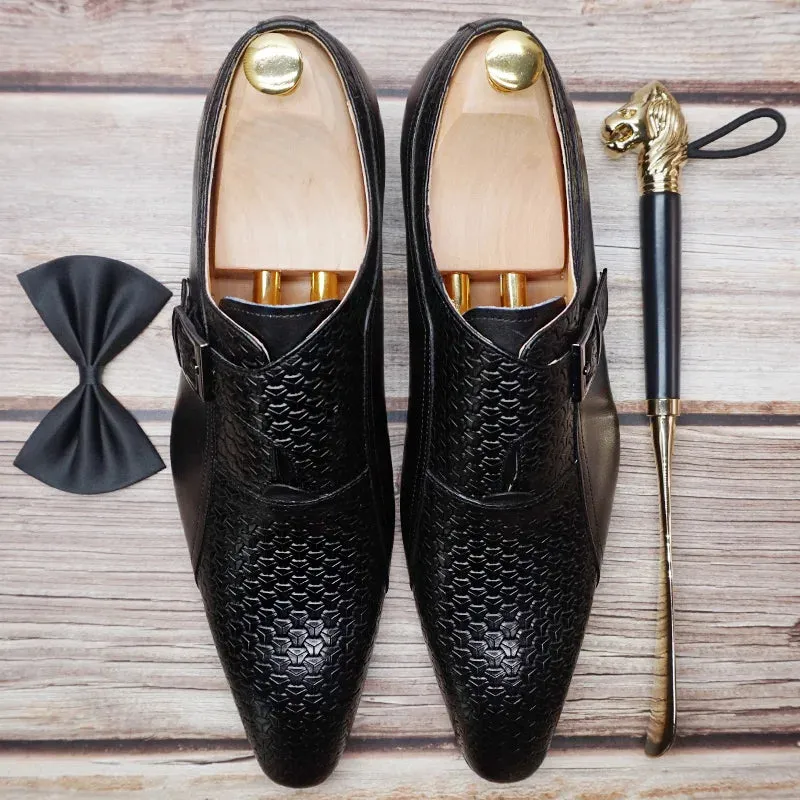 Woven Genuine Leather Monk Strap Shoes